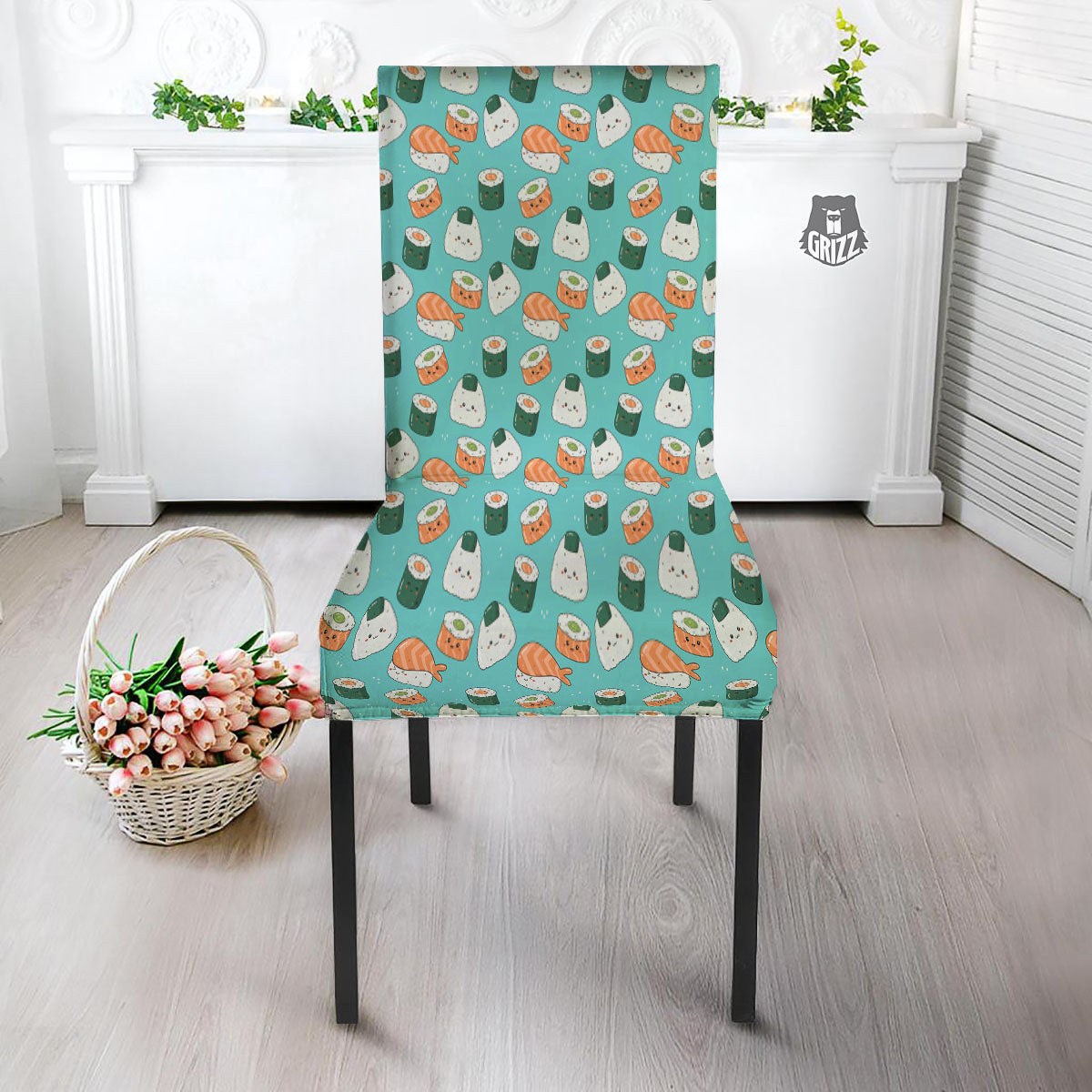 Sushi Kawaii Japanese Print Pattern Dining Chair Slipcover-grizzshop