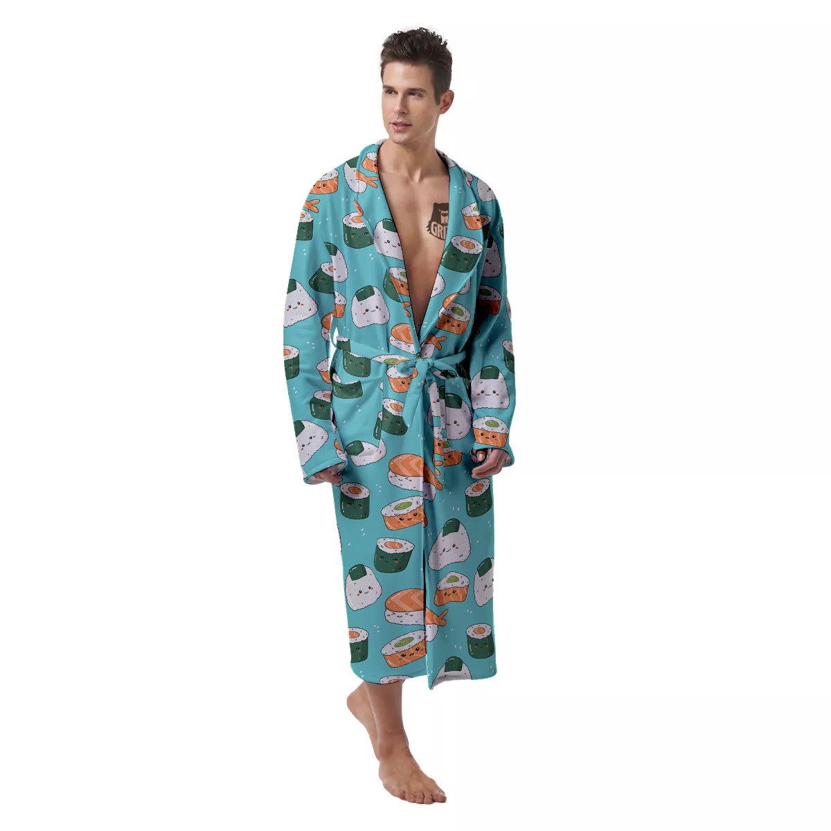 Sushi Kawaii Japanese Print Pattern Men's Robe-grizzshop