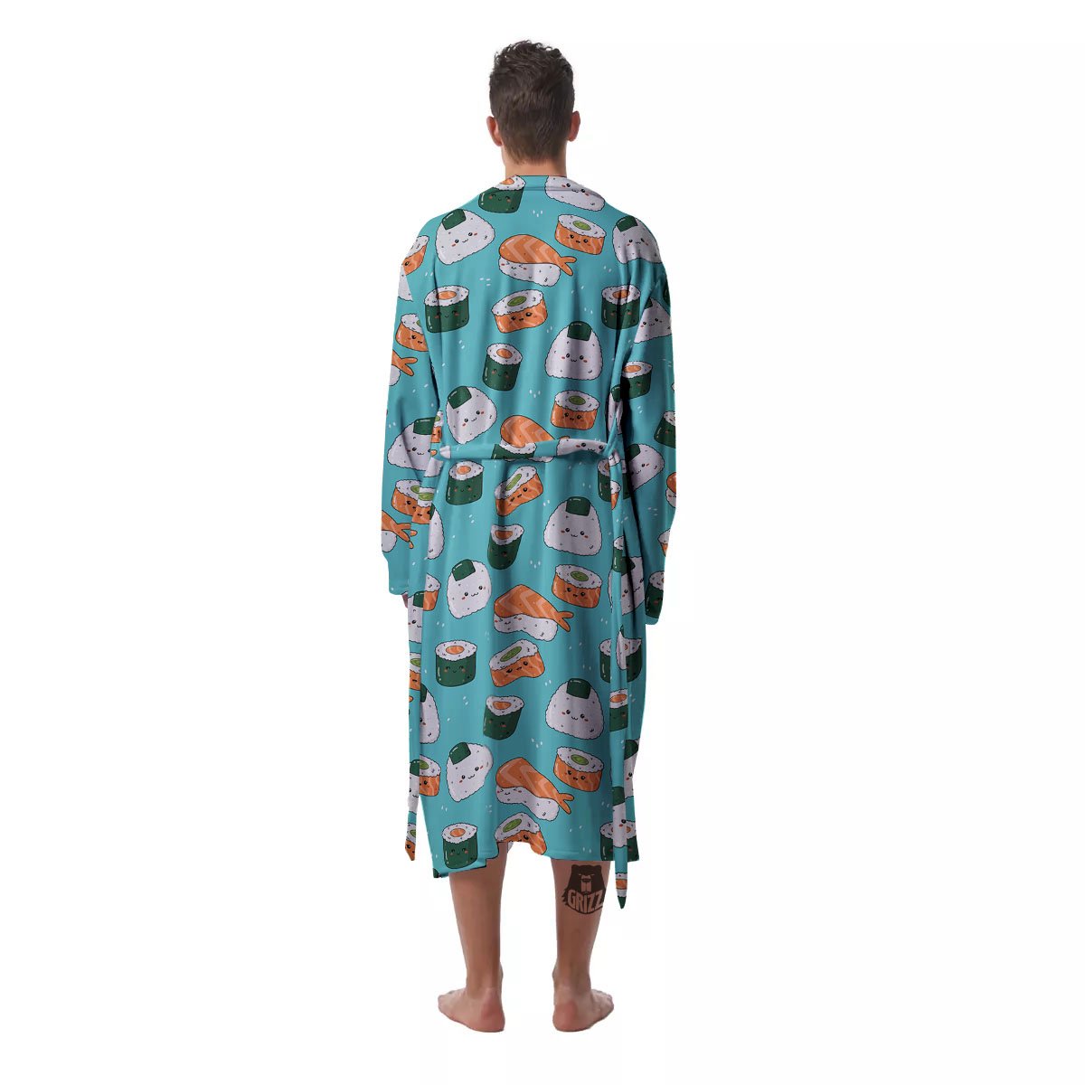 Sushi Kawaii Japanese Print Pattern Men's Robe-grizzshop