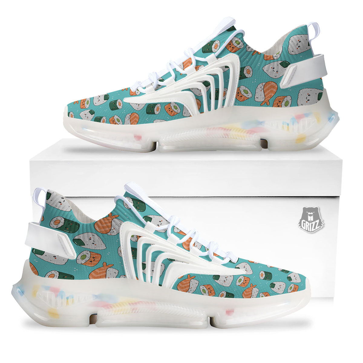 Sushi Kawaii Japanese Print Pattern White Gym Shoes-grizzshop