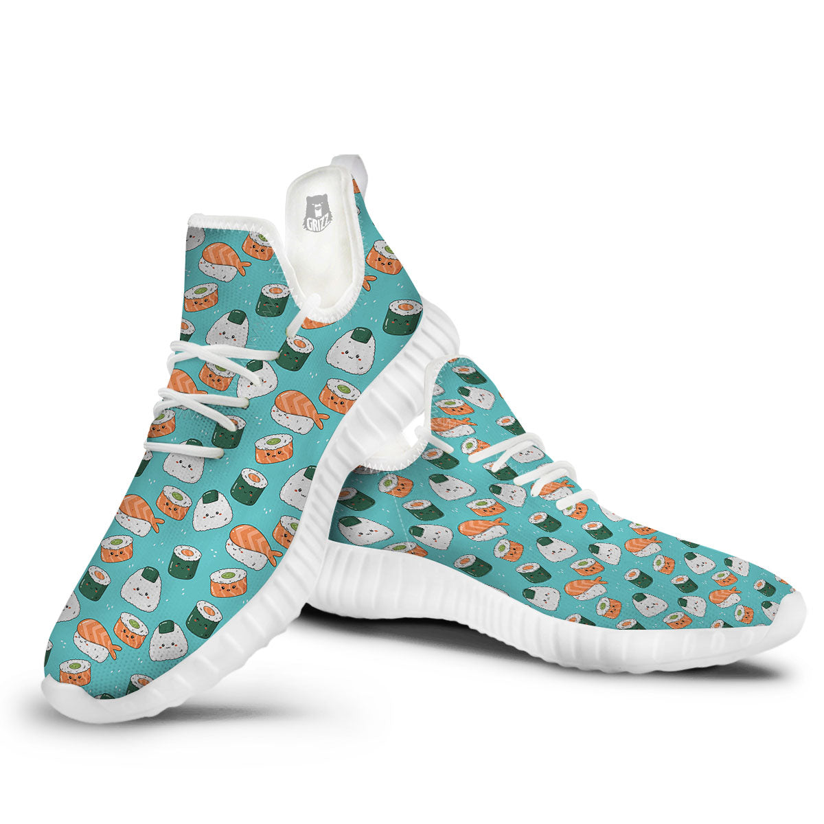 Sushi Kawaii Japanese Print Pattern White Walking Shoes-grizzshop