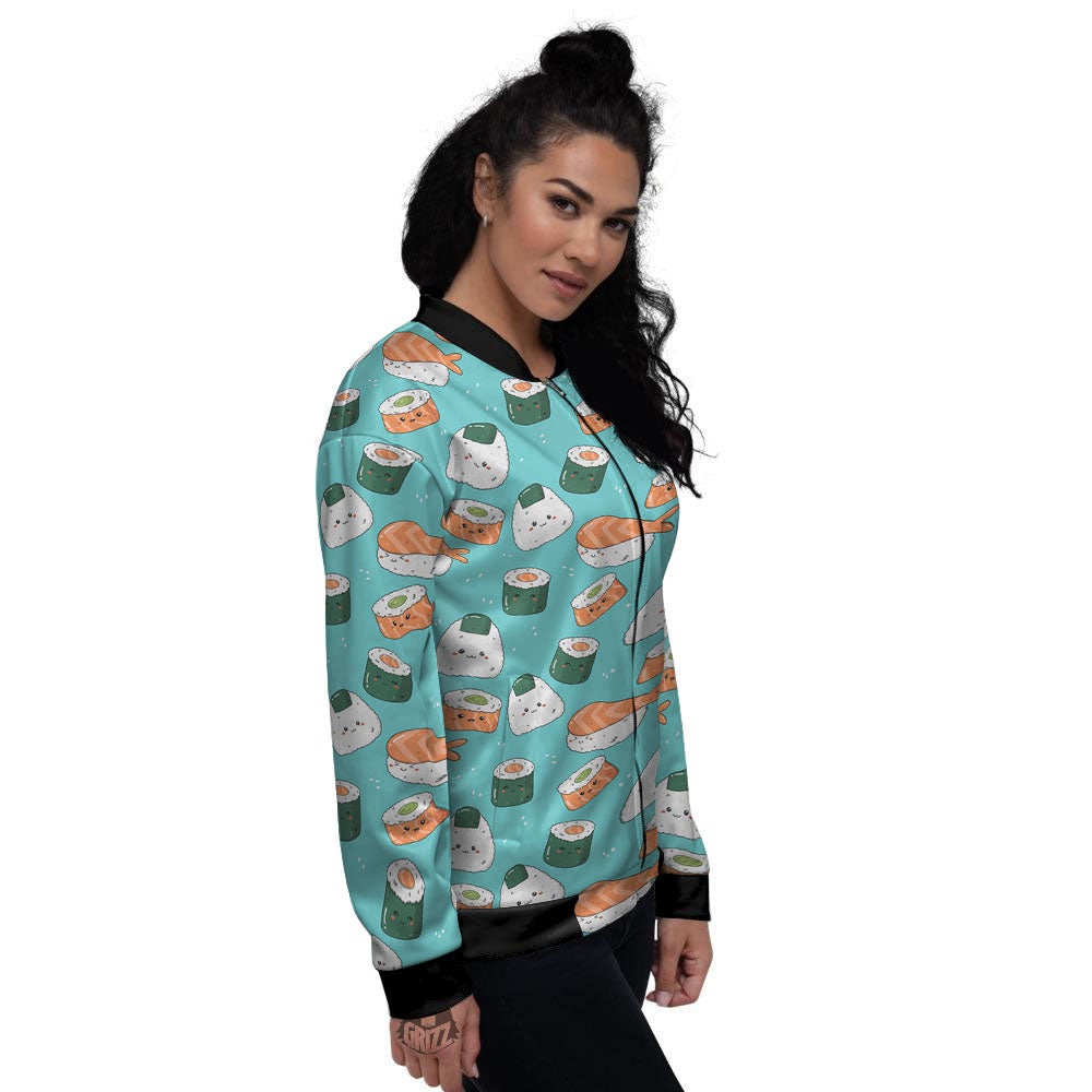 Sushi Kawaii Japanese Print Pattern Women's Bomber Jacket-grizzshop