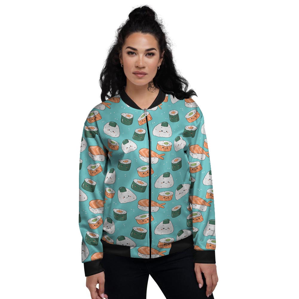 Sushi Kawaii Japanese Print Pattern Women's Bomber Jacket-grizzshop