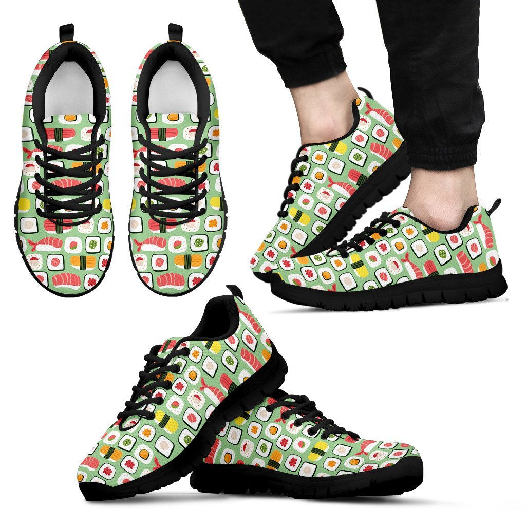 Sushi Kawaii Pattern Print Black Sneaker Shoes For Men Women-grizzshop