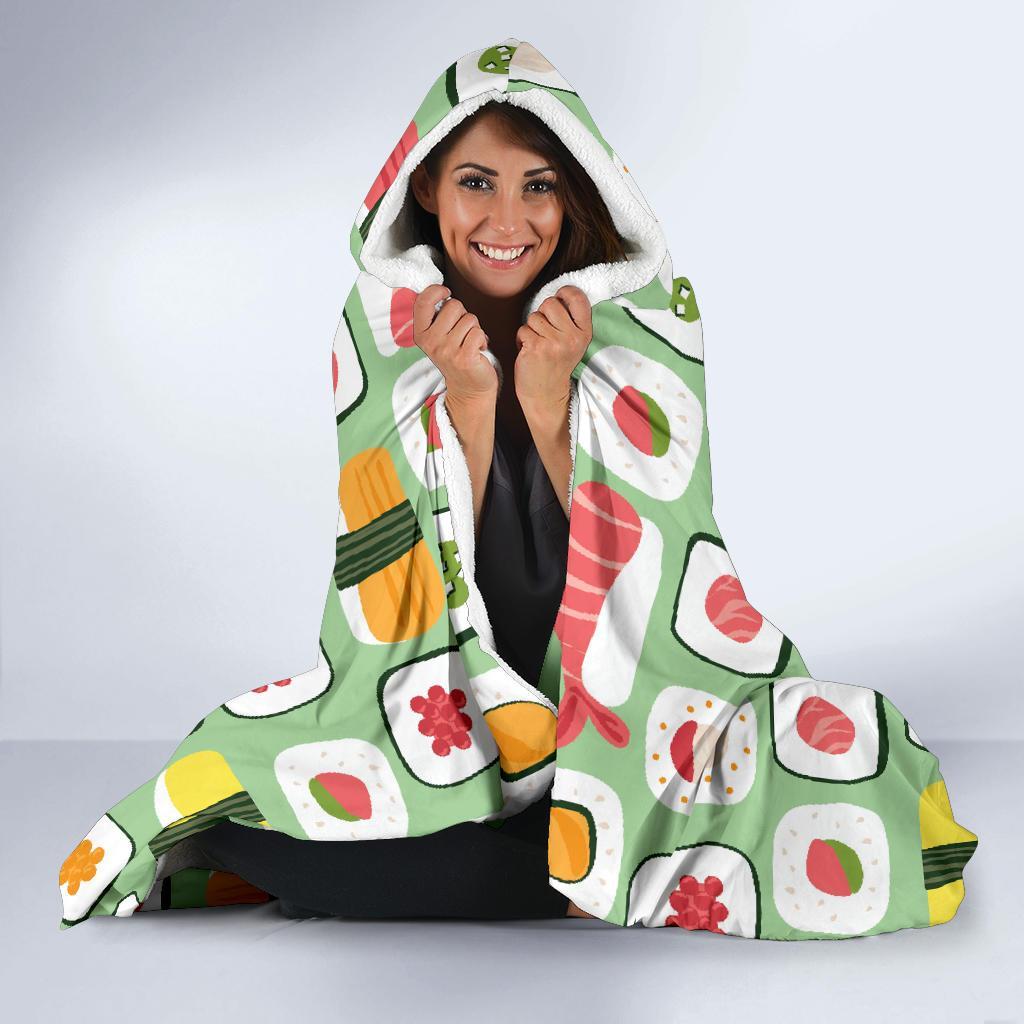 Sushi Kawaii Pattern Print Hooded Blanket-grizzshop