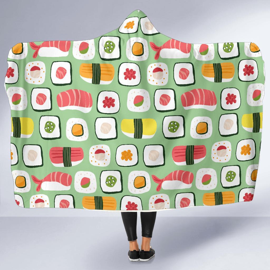 Sushi Kawaii Pattern Print Hooded Blanket-grizzshop