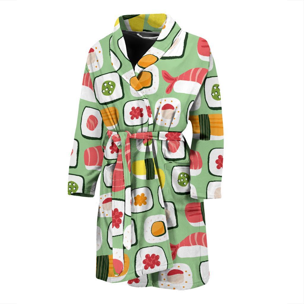 Sushi Kawaii Pattern Print Men Long Robe-grizzshop