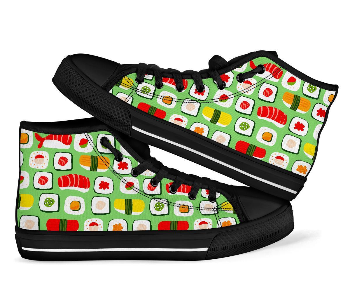Sushi Kawaii Pattern Print Men Women's High Top Shoes-grizzshop
