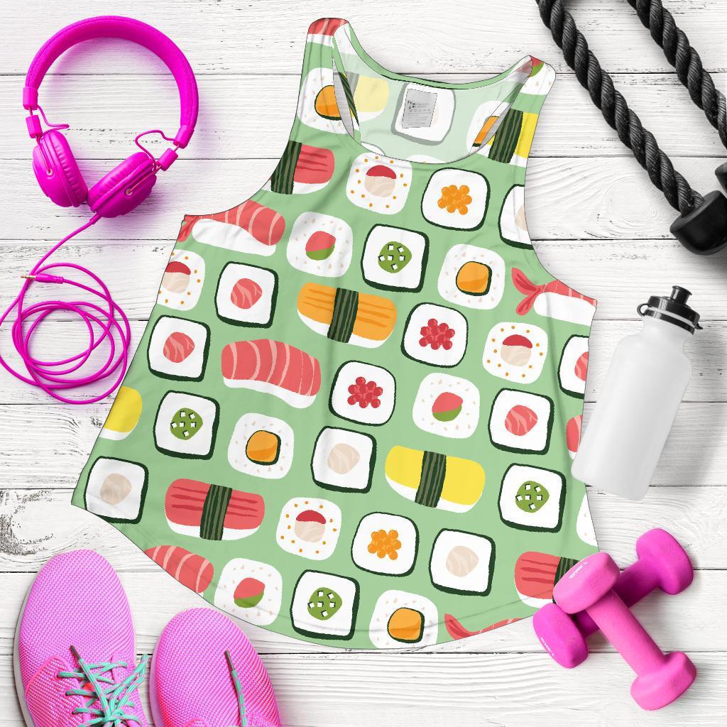 Sushi Kawaii Pattern Print Women's Racerback Tank Tops-grizzshop