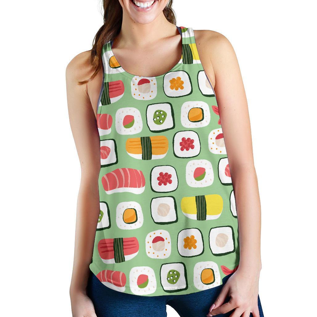 Sushi Kawaii Pattern Print Women's Racerback Tank Tops-grizzshop
