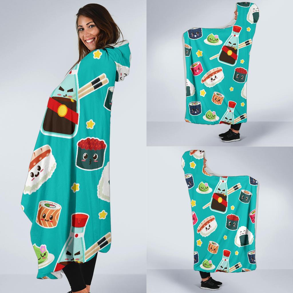 Sushi Pattern Print Hooded Blanket-grizzshop