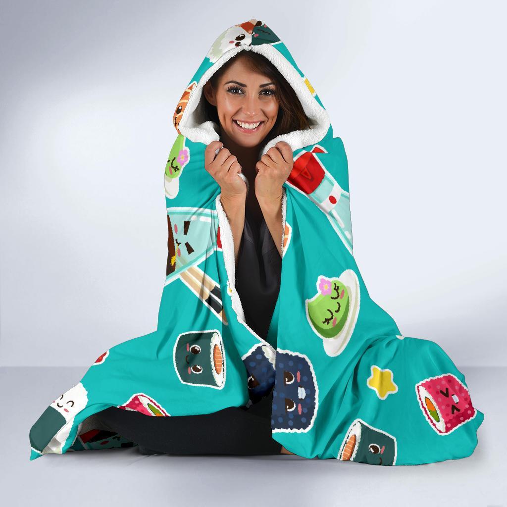 Sushi Pattern Print Hooded Blanket-grizzshop