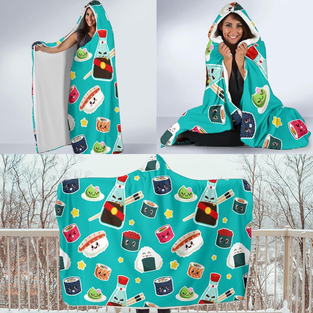 Sushi Pattern Print Hooded Blanket-grizzshop