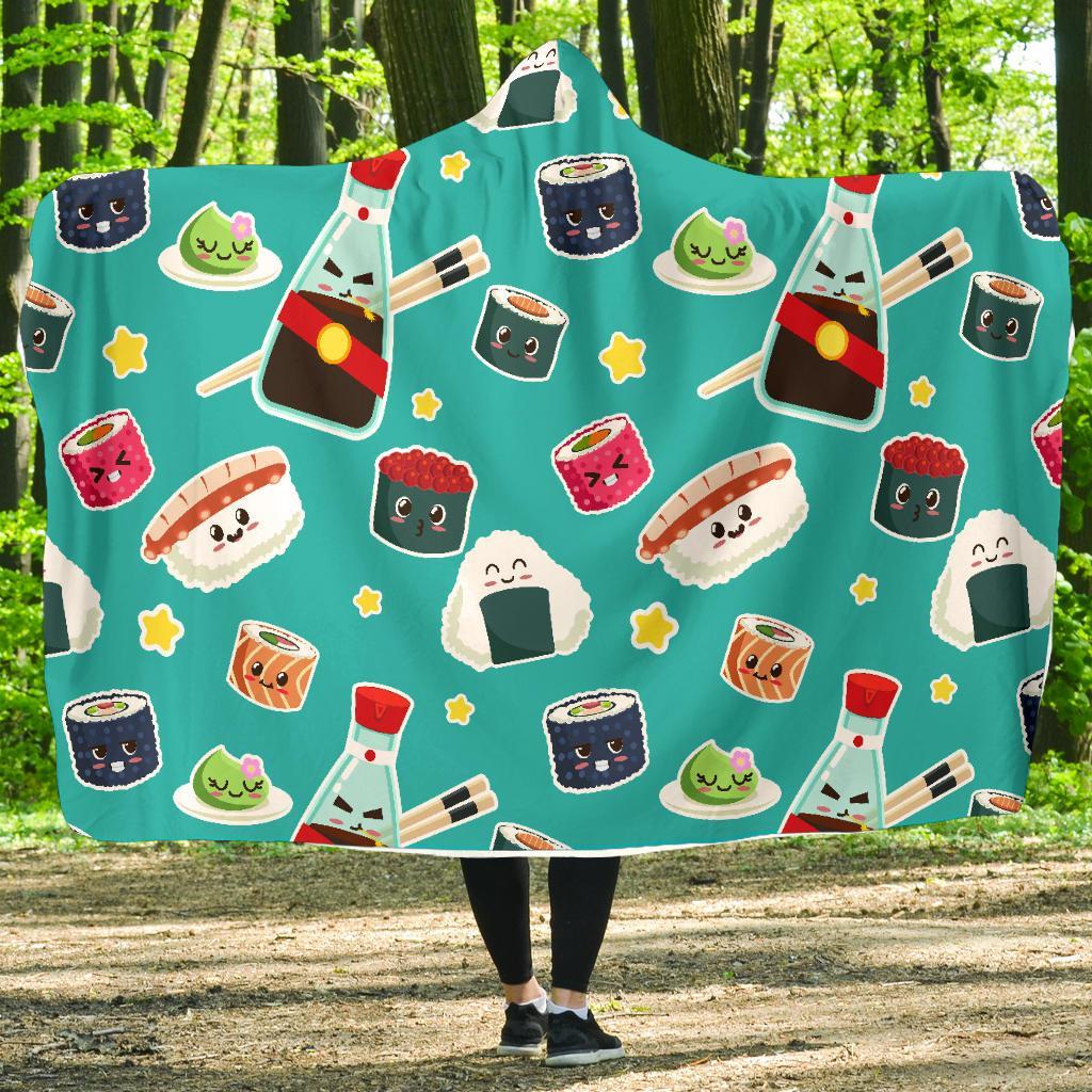 Sushi Pattern Print Hooded Blanket-grizzshop