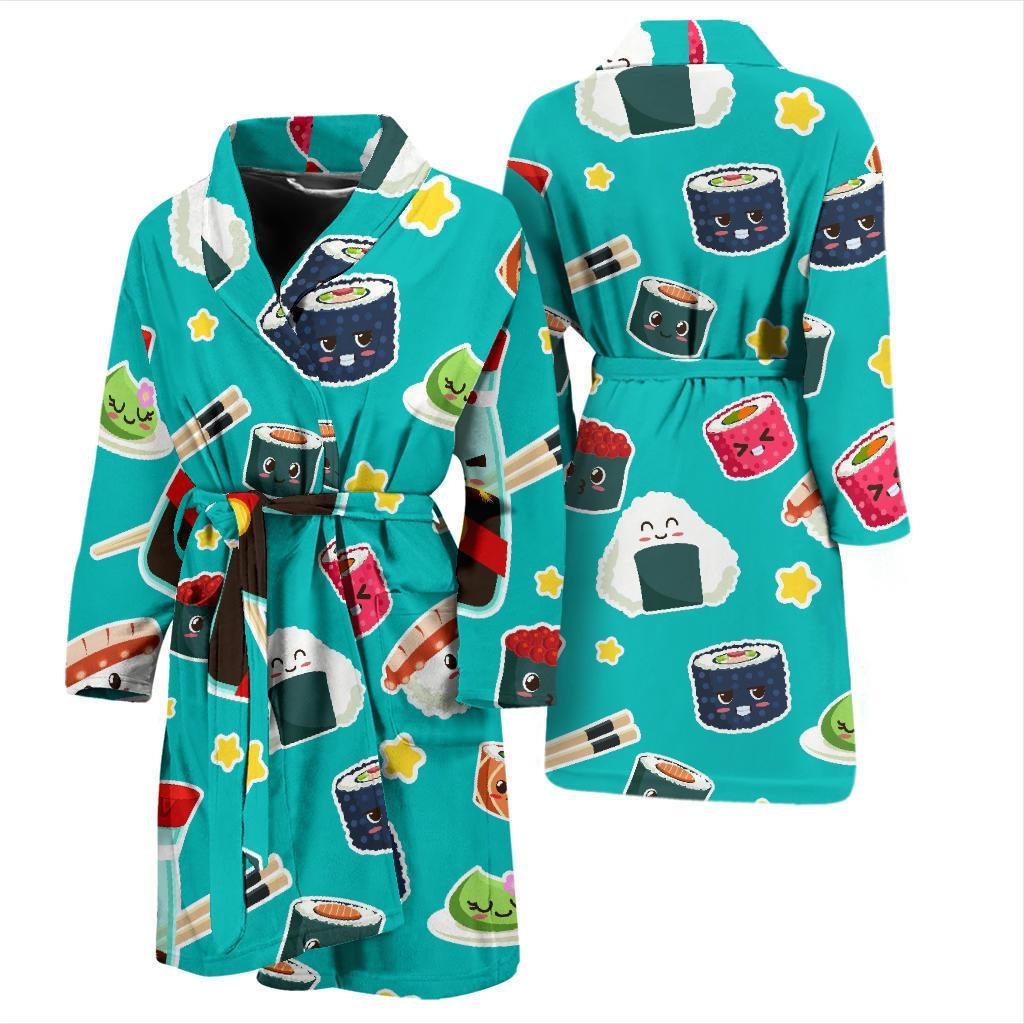 Sushi Pattern Print Men Long Robe-grizzshop