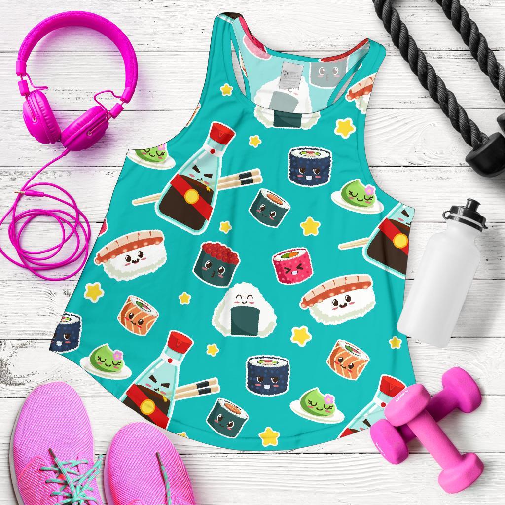 Sushi Pattern Print Women's Racerback Tank Tops-grizzshop