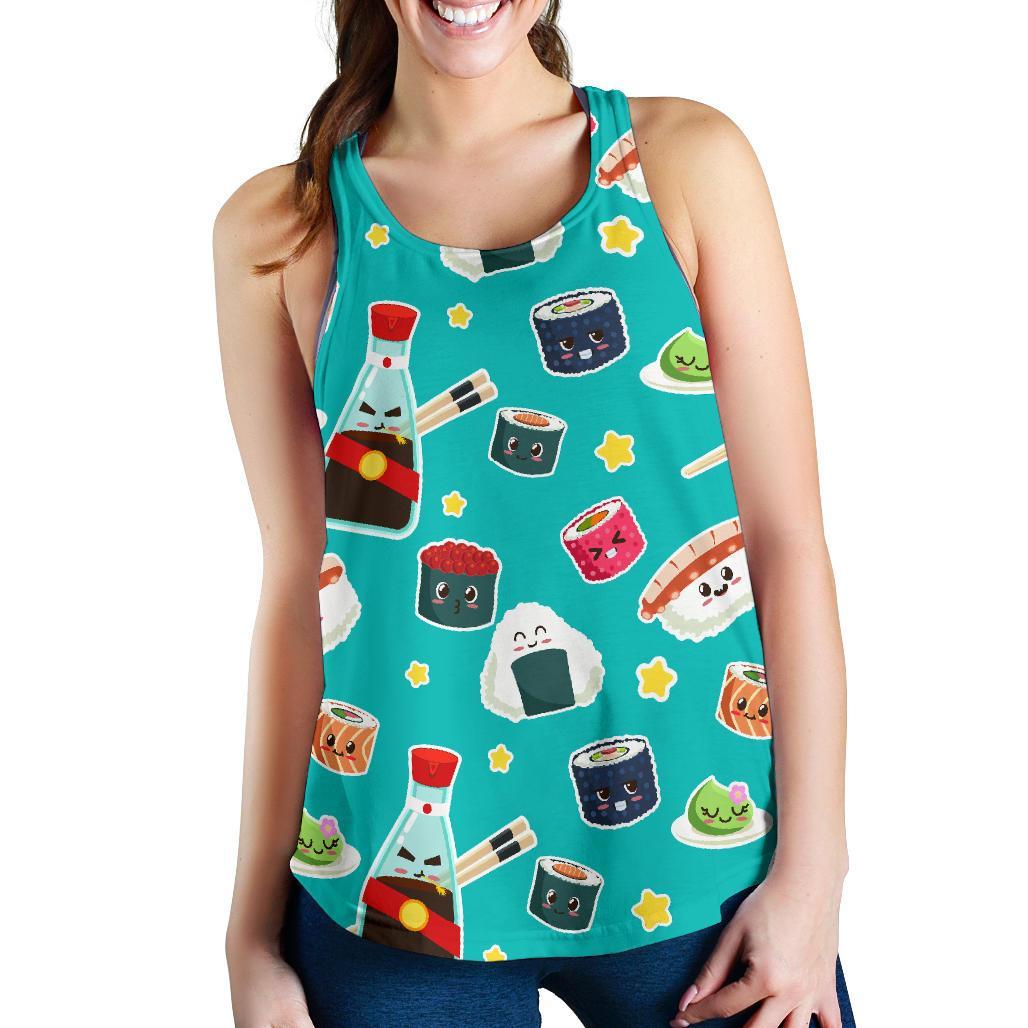 Sushi Pattern Print Women's Racerback Tank Tops-grizzshop