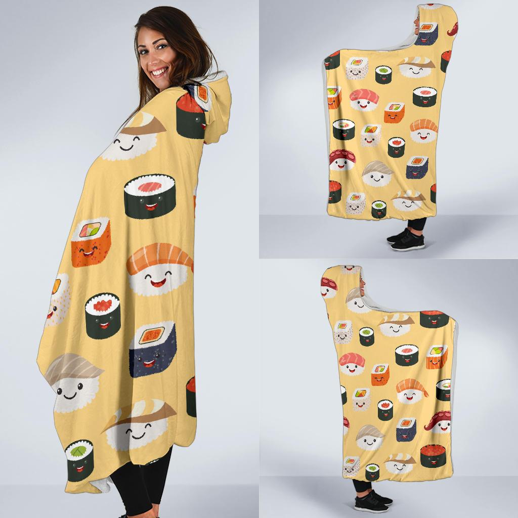 Sushi Print Pattern Hooded Blanket-grizzshop