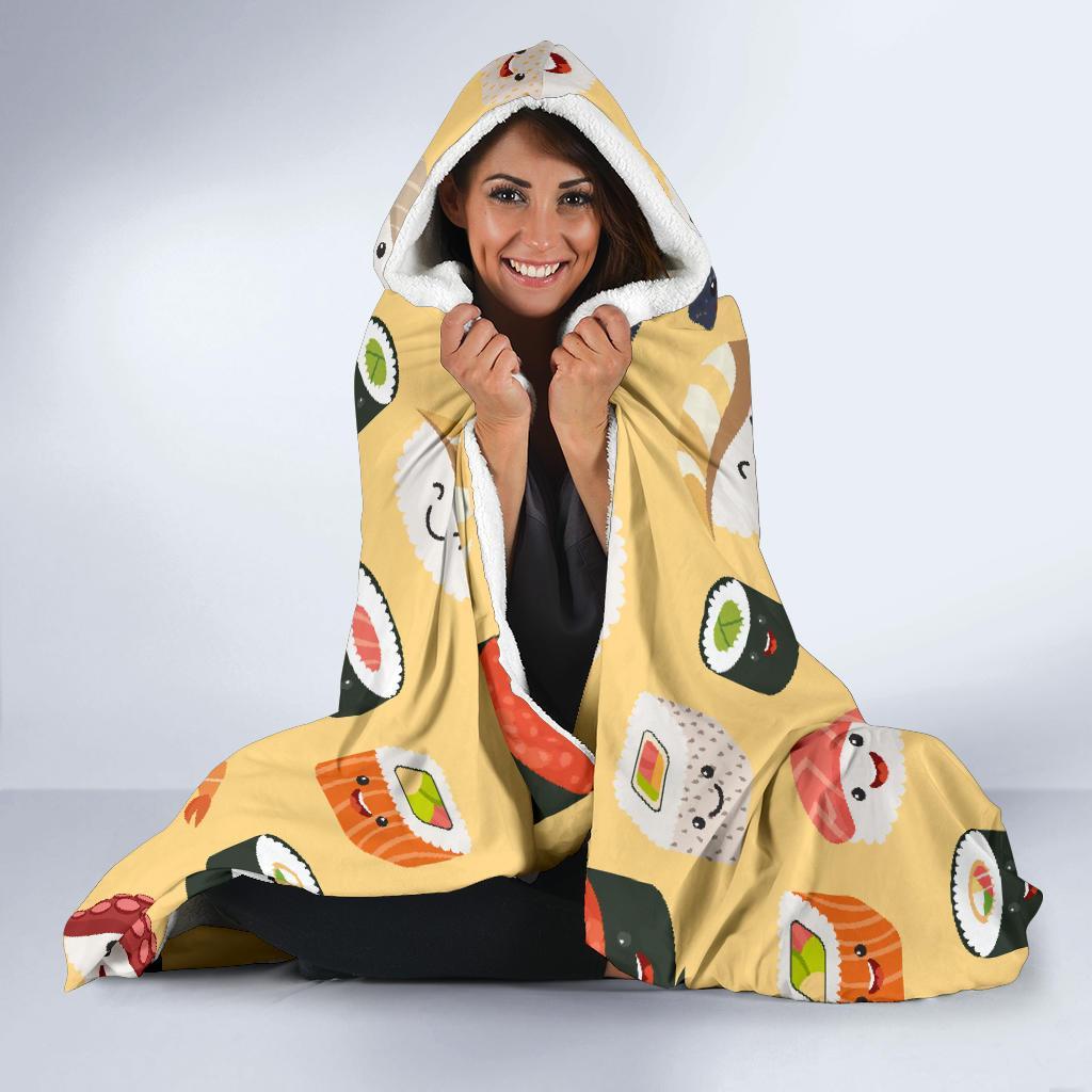 Sushi Print Pattern Hooded Blanket-grizzshop