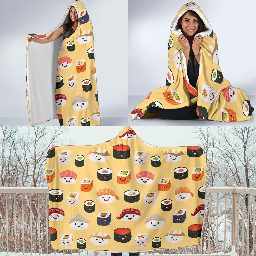 Sushi Print Pattern Hooded Blanket-grizzshop