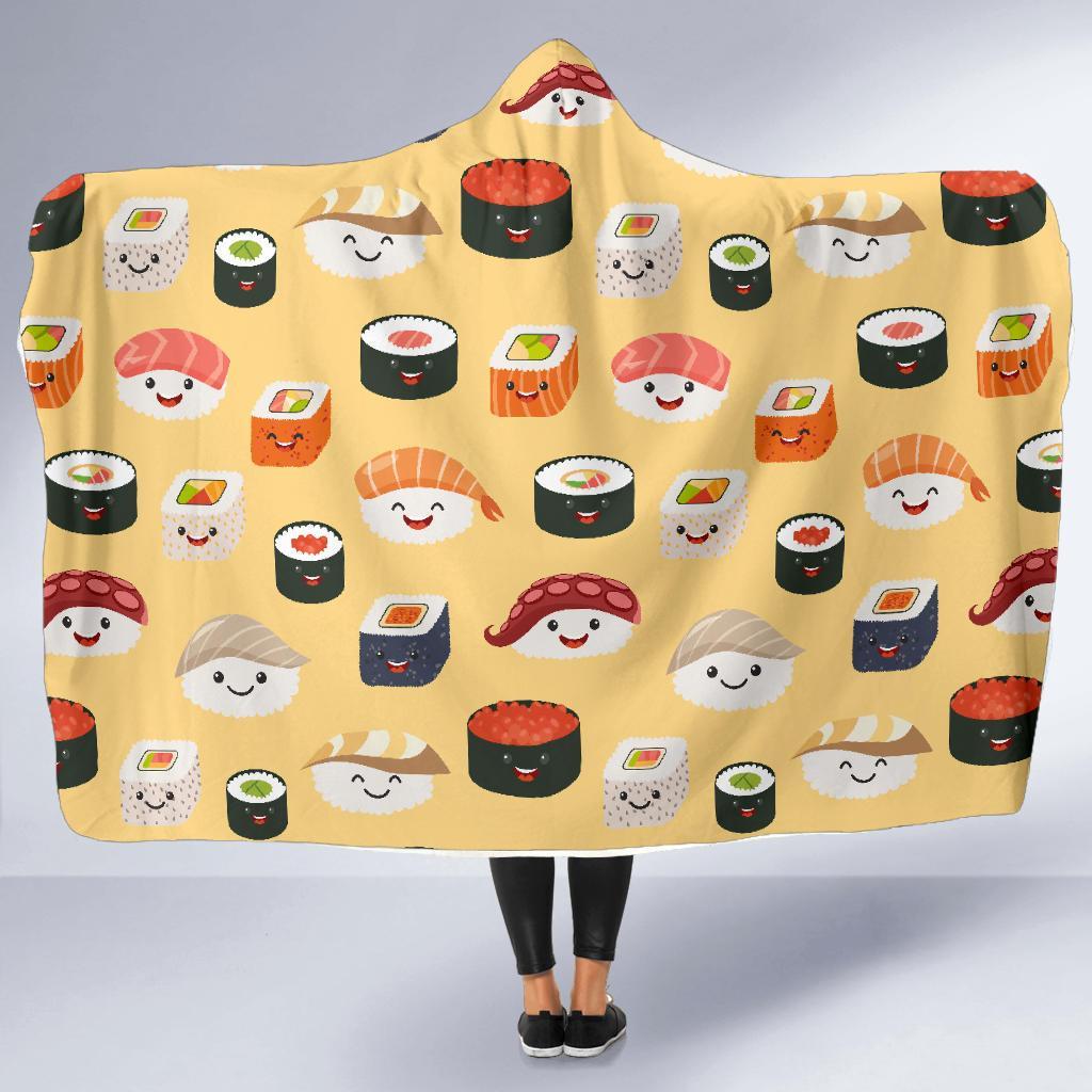 Sushi Print Pattern Hooded Blanket-grizzshop