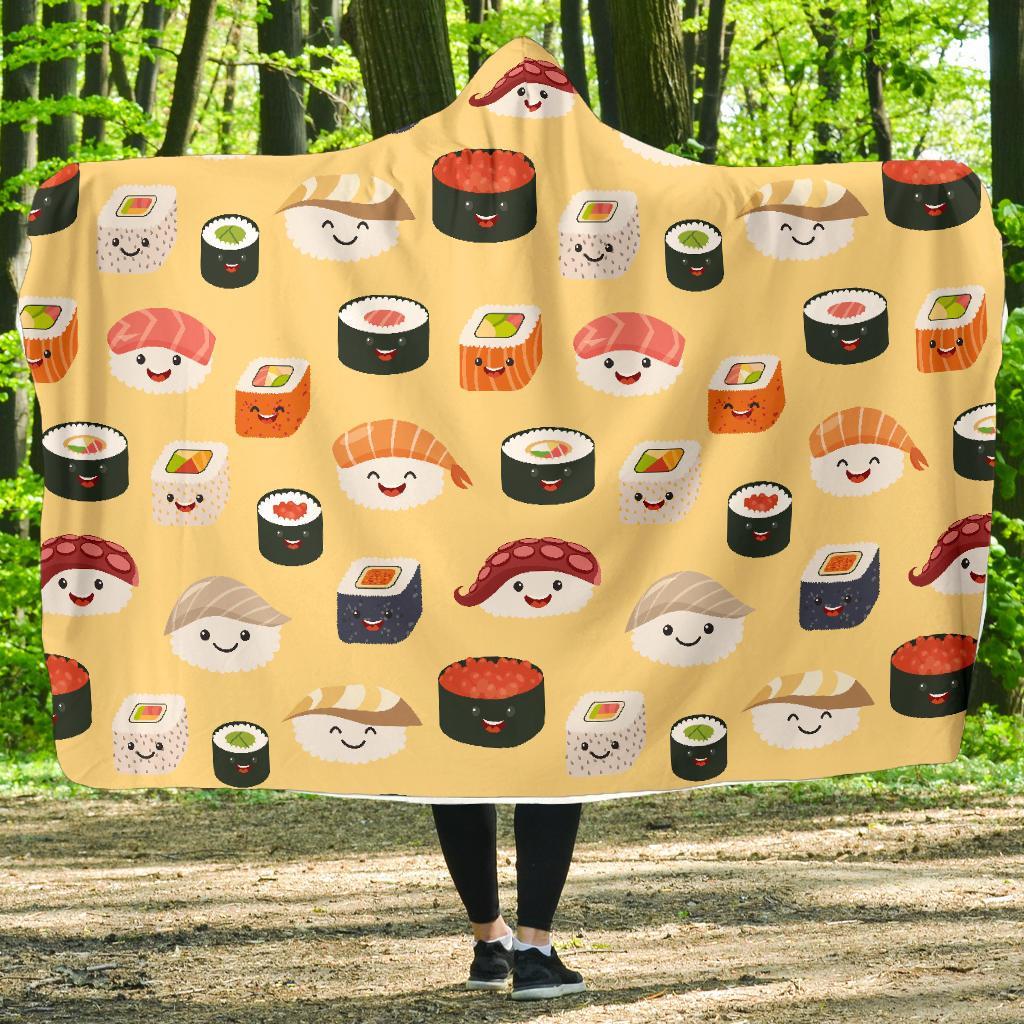 Sushi Print Pattern Hooded Blanket-grizzshop