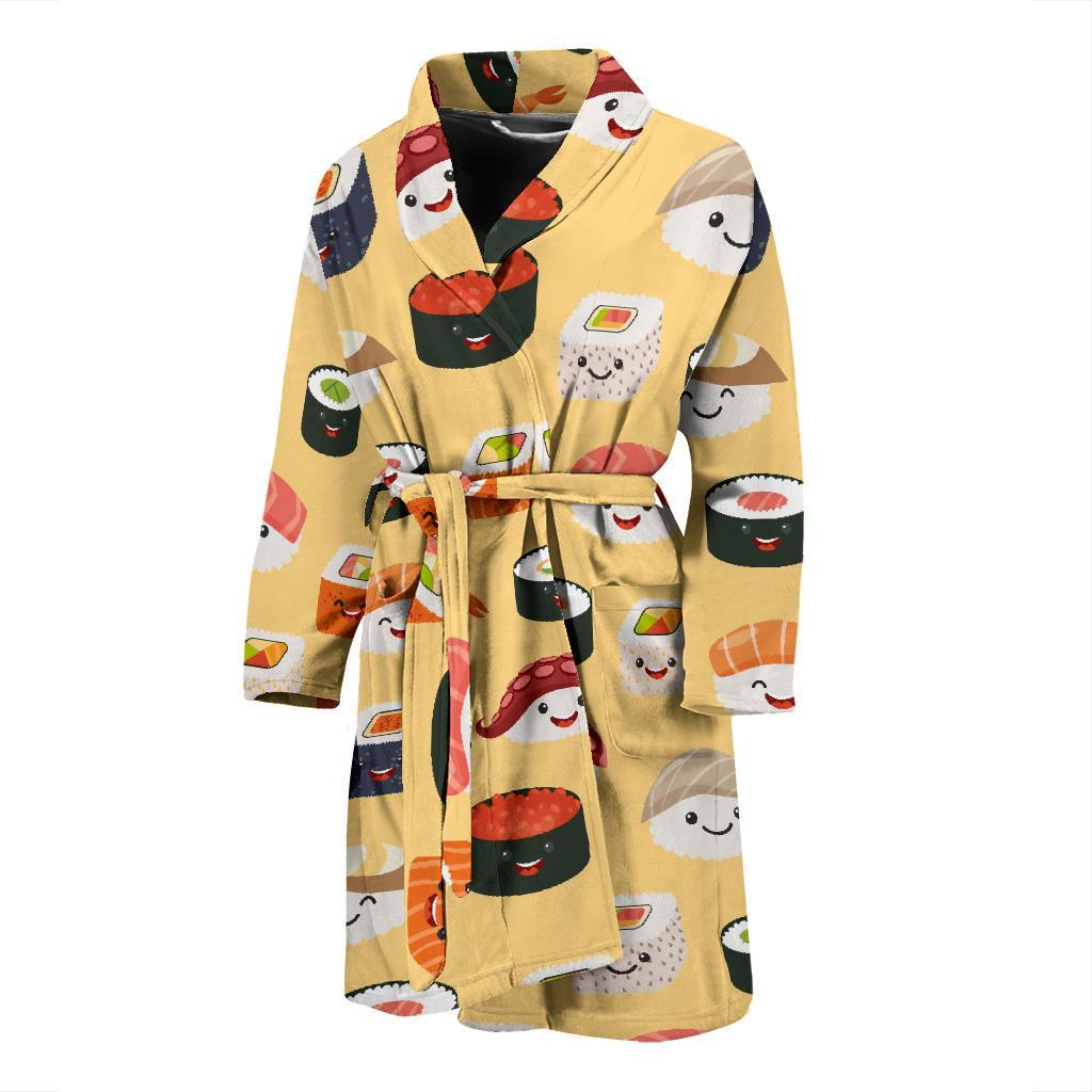 Sushi Print Pattern Men Long Robe-grizzshop