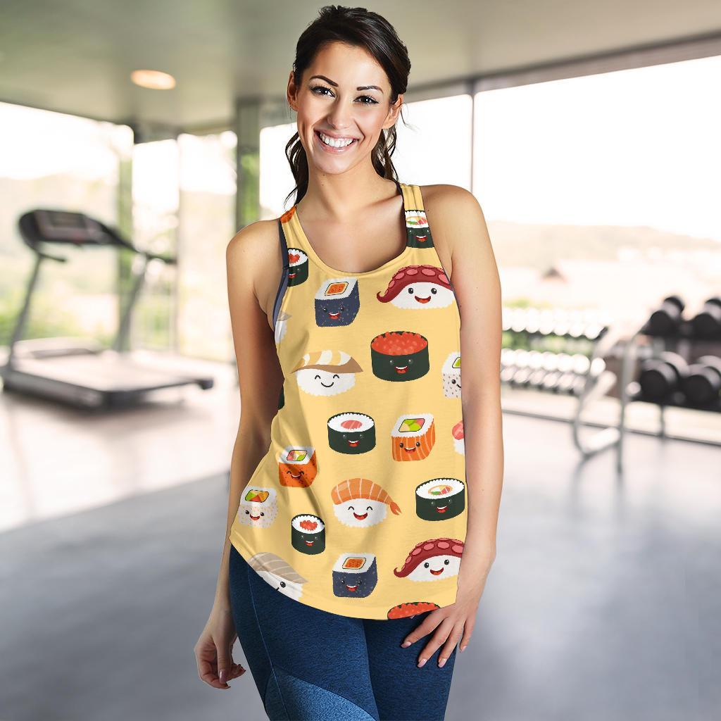 Sushi Print Pattern Women's Racerback Tank Tops-grizzshop