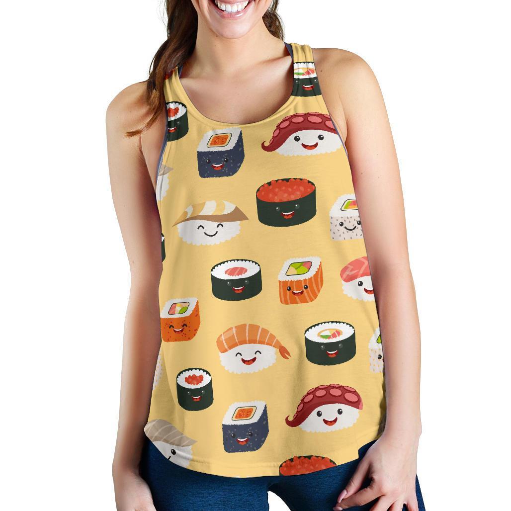 Sushi Print Pattern Women's Racerback Tank Tops-grizzshop