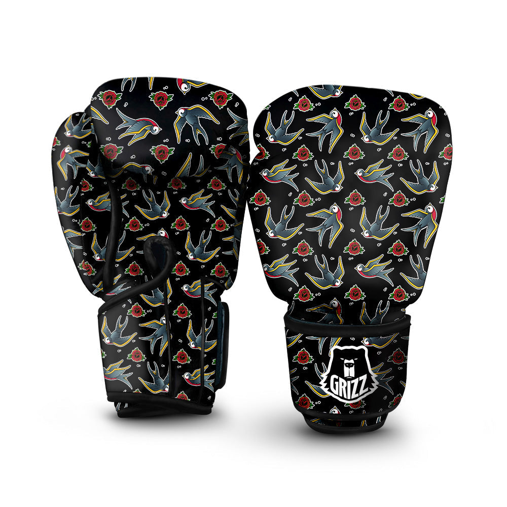 Swallows And Roses Tattoo Print Pattern Boxing Gloves-grizzshop