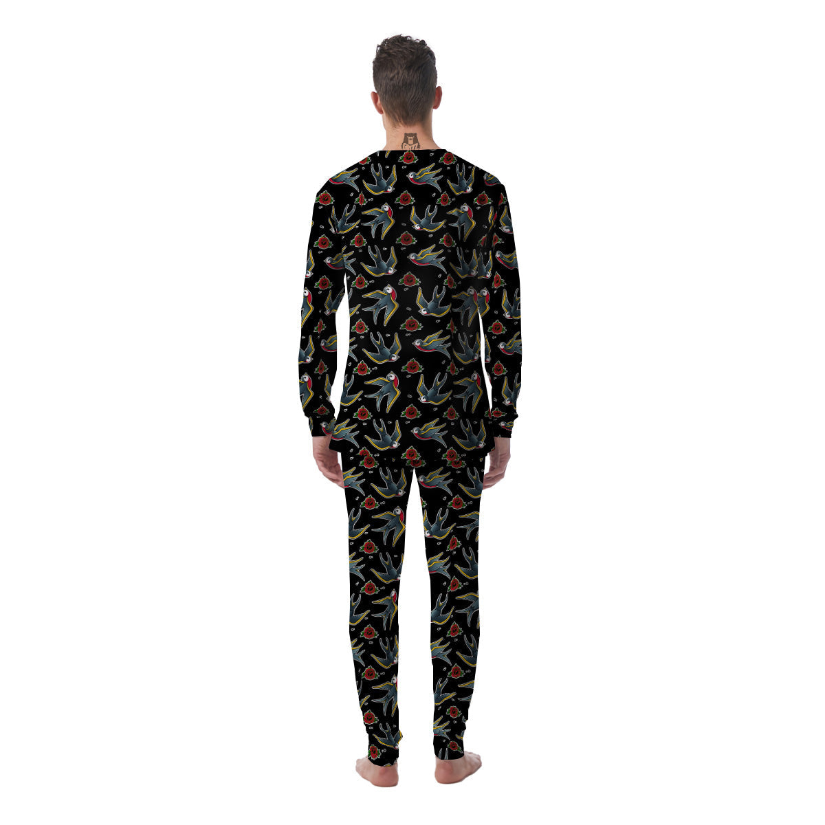 Swallows And Roses Tattoo Print Pattern Men's Pajamas-grizzshop