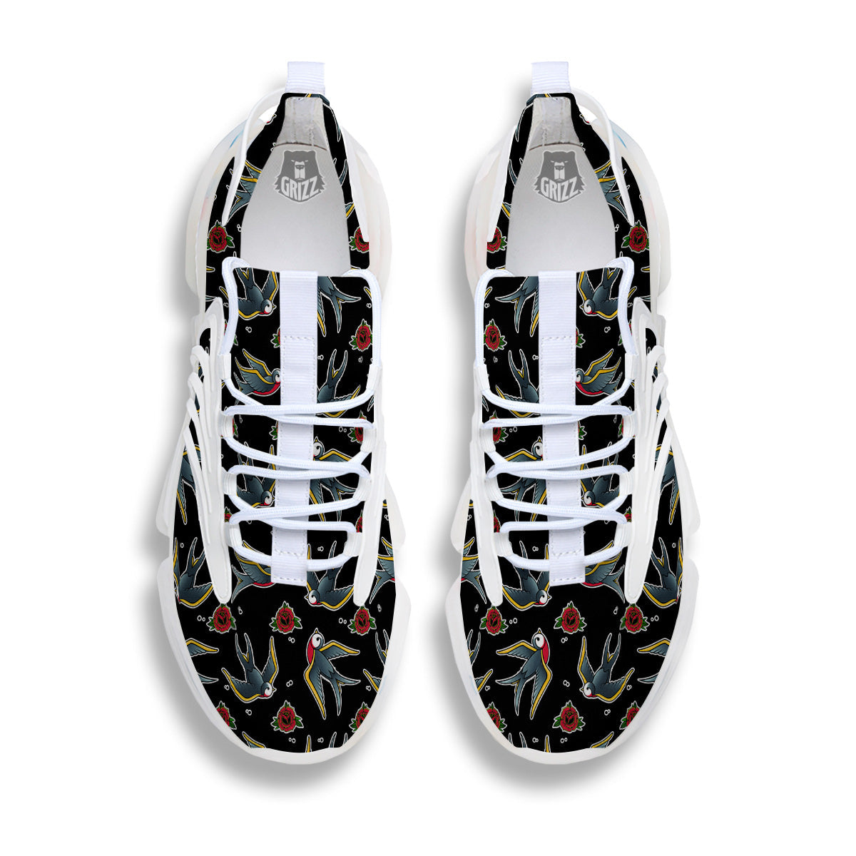 Swallows And Roses Tattoo Print Pattern White Gym Shoes-grizzshop