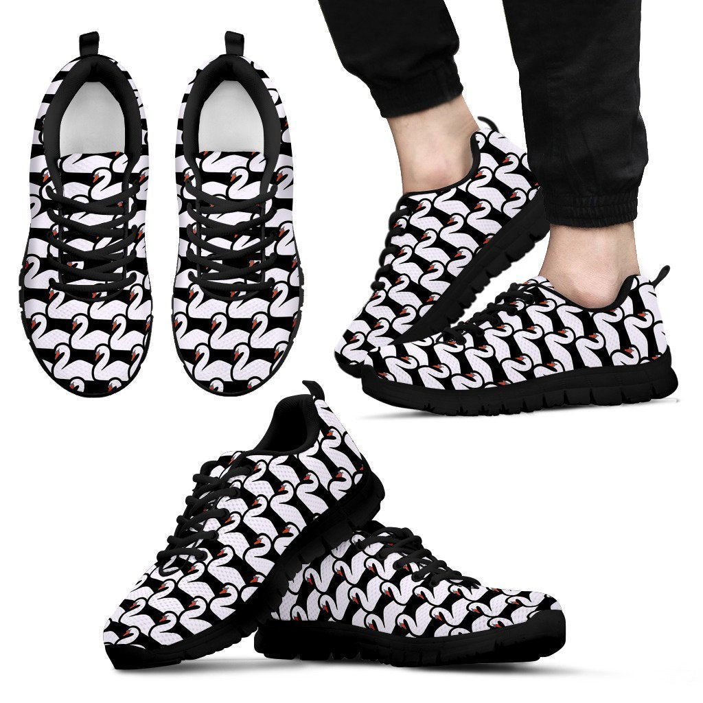 Swan Pattern Print Black Sneaker Shoes For Men Women-grizzshop