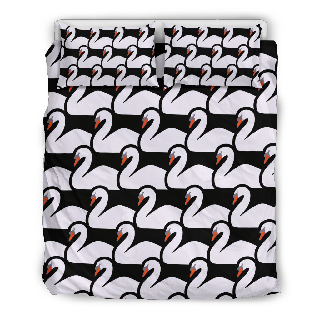 Swan Pattern Print Duvet Cover Bedding Set-grizzshop