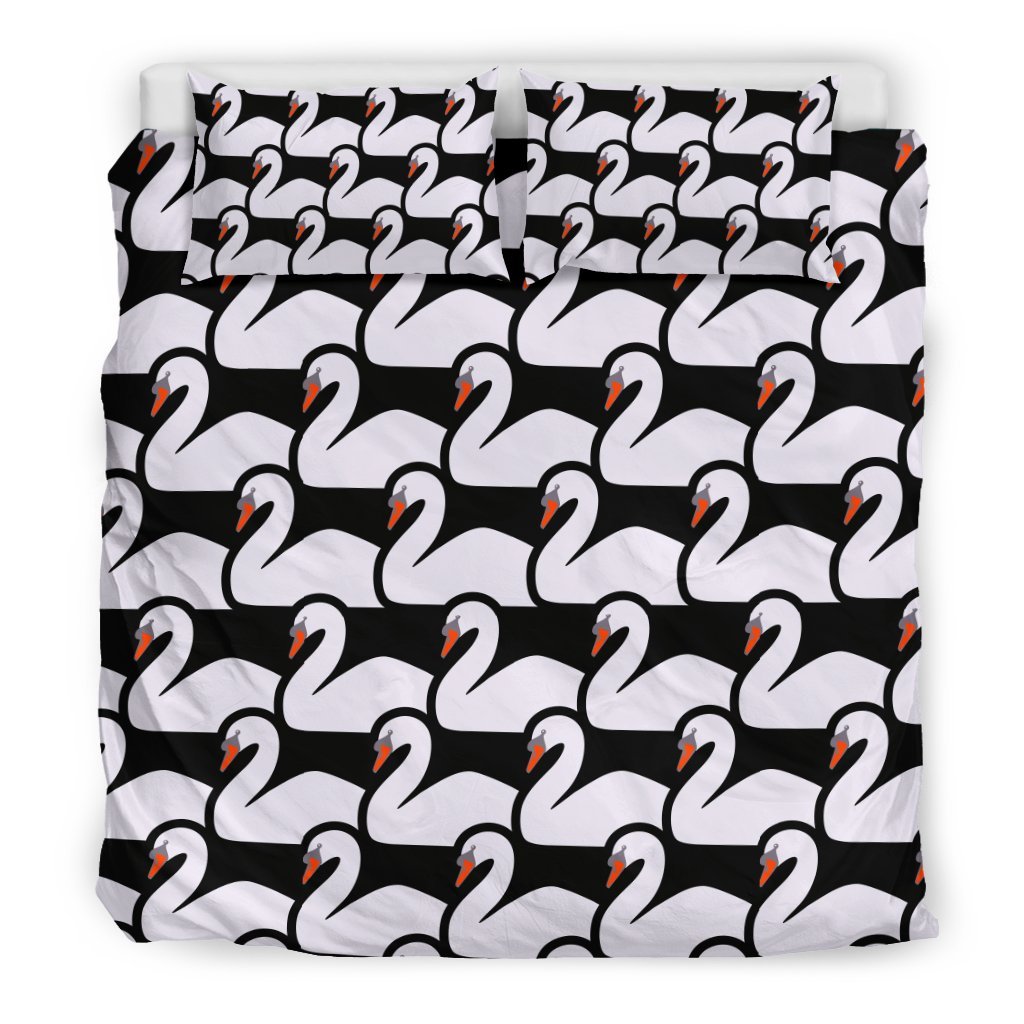 Swan Pattern Print Duvet Cover Bedding Set-grizzshop