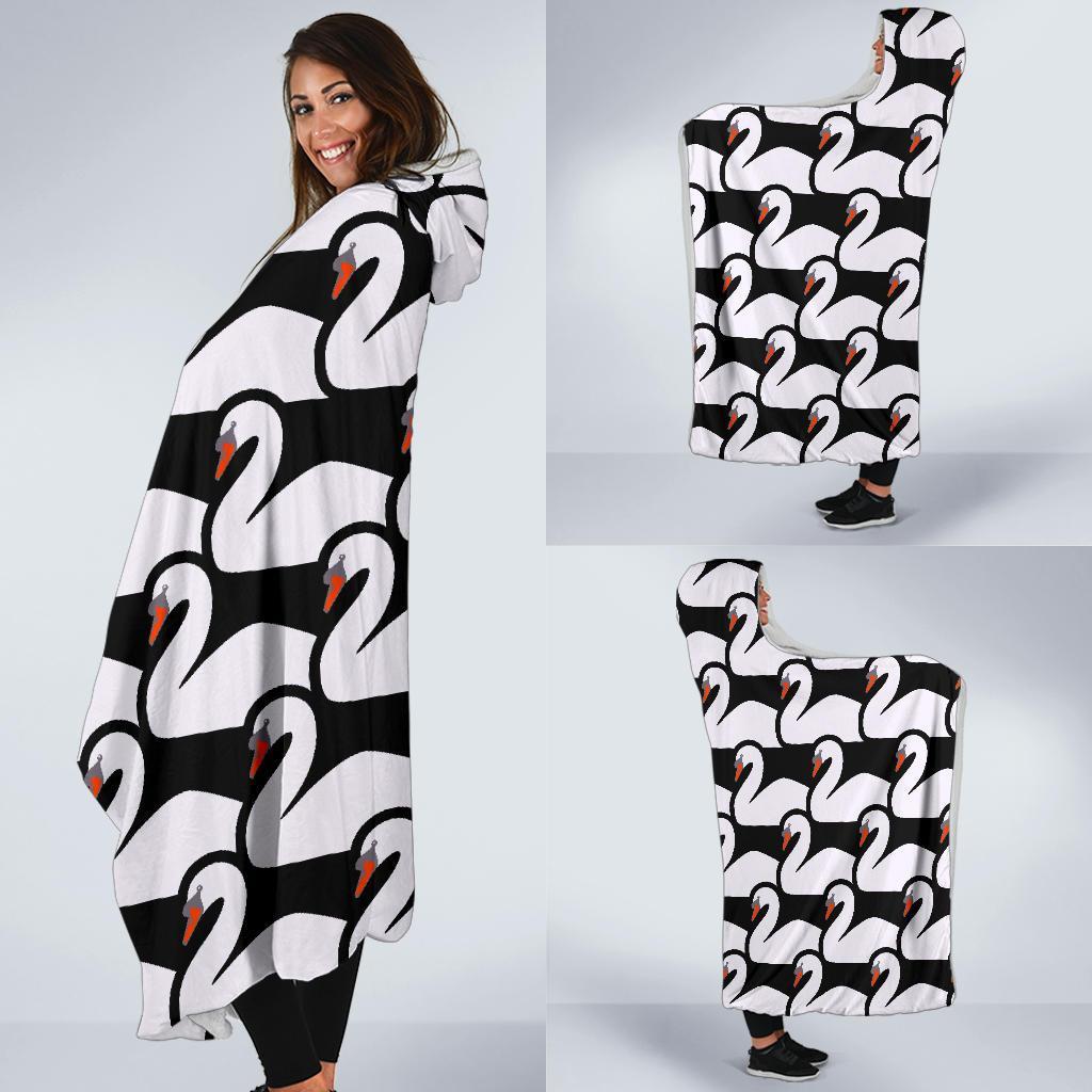 Swan Pattern Print Hooded Blanket-grizzshop