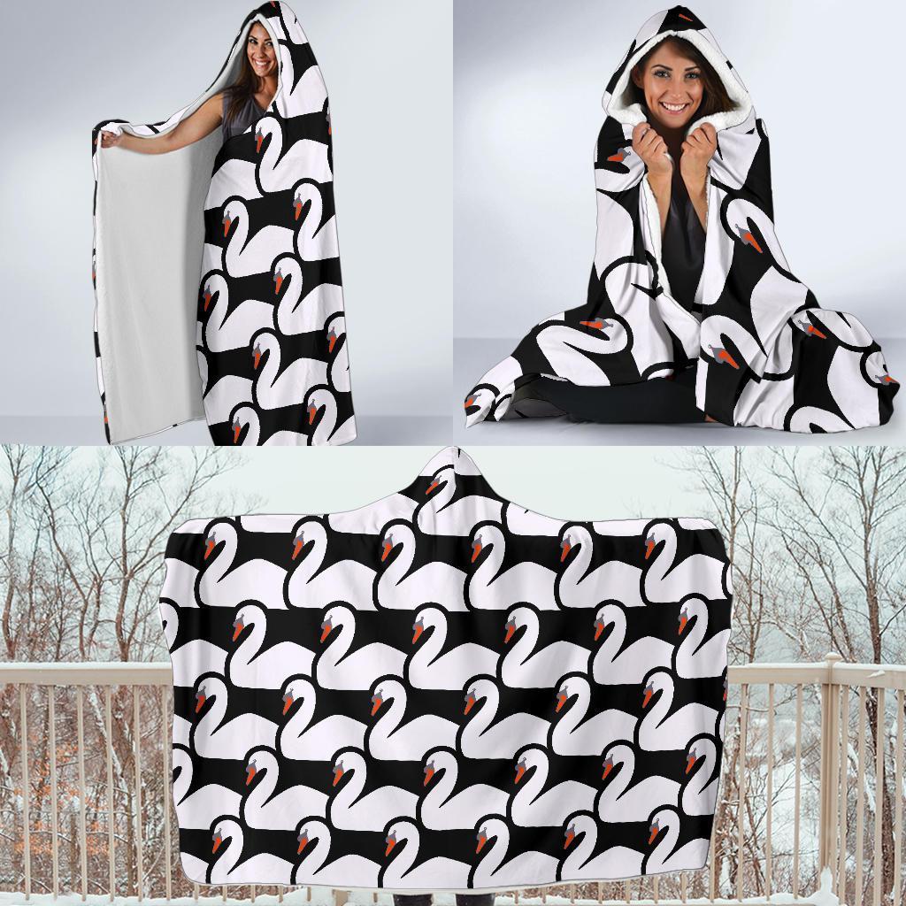 Swan Pattern Print Hooded Blanket-grizzshop