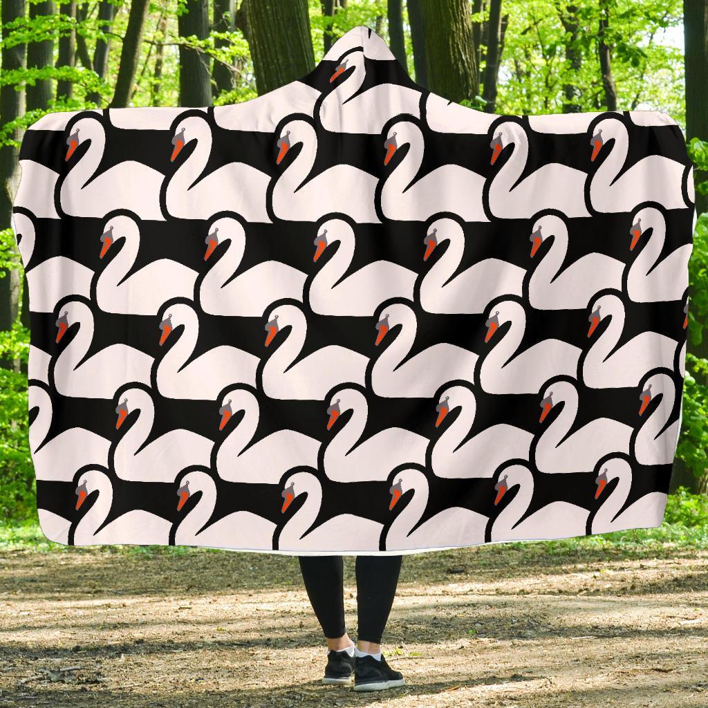 Swan Pattern Print Hooded Blanket-grizzshop