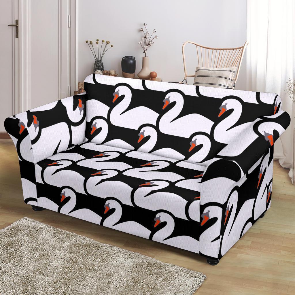 Swan Pattern Print Loveseat Cover-grizzshop