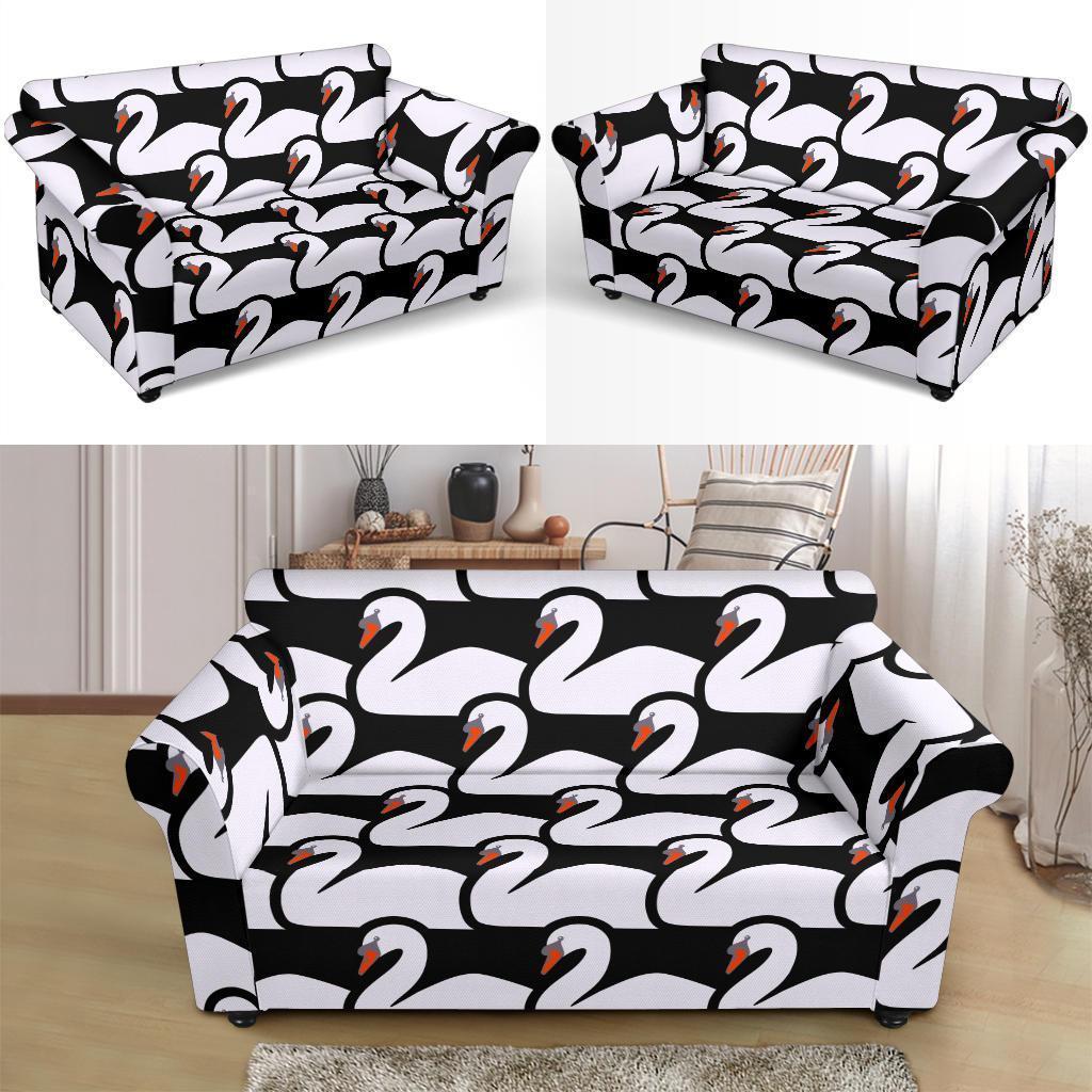 Swan Pattern Print Loveseat Cover-grizzshop