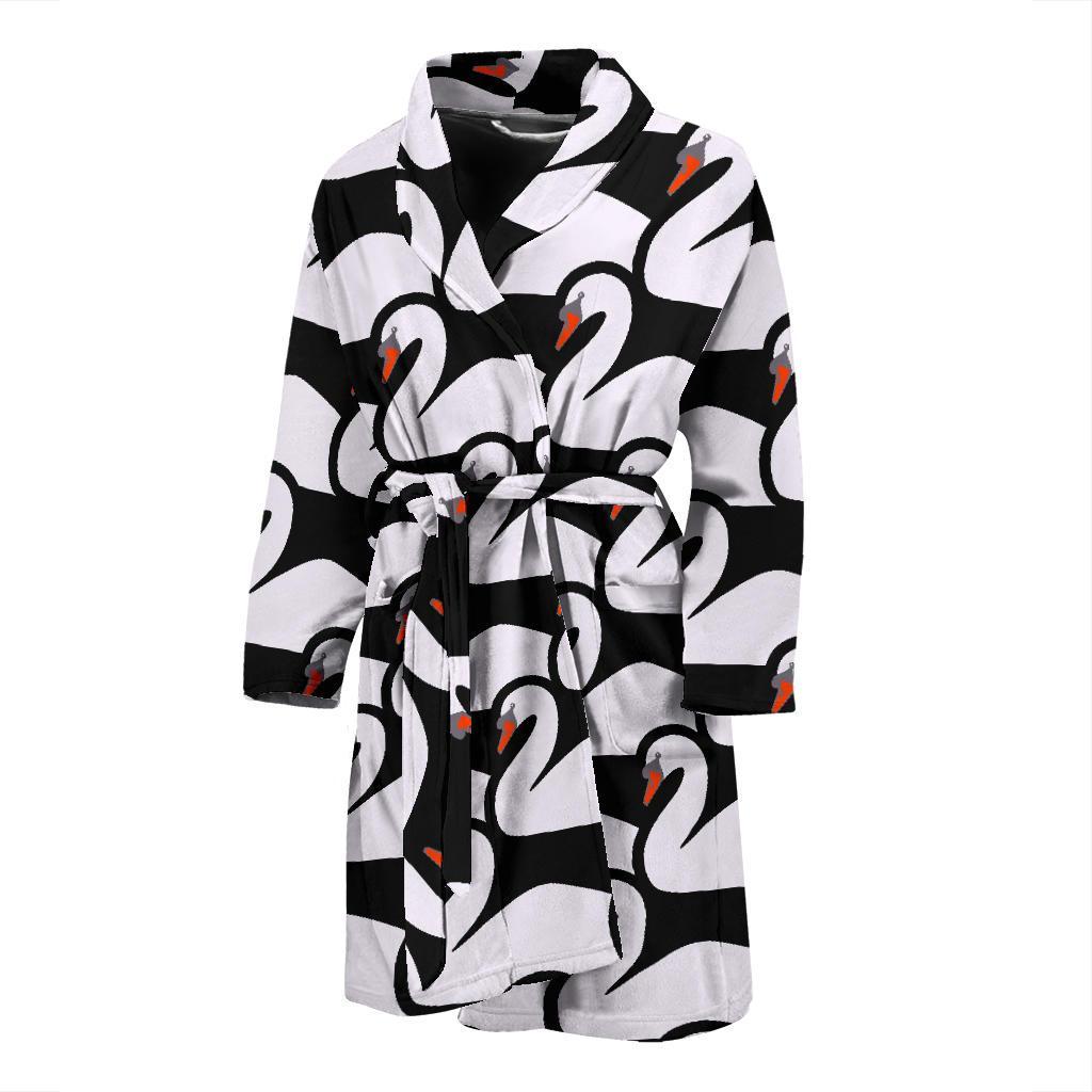 Swan Pattern Print Men Long Robe-grizzshop