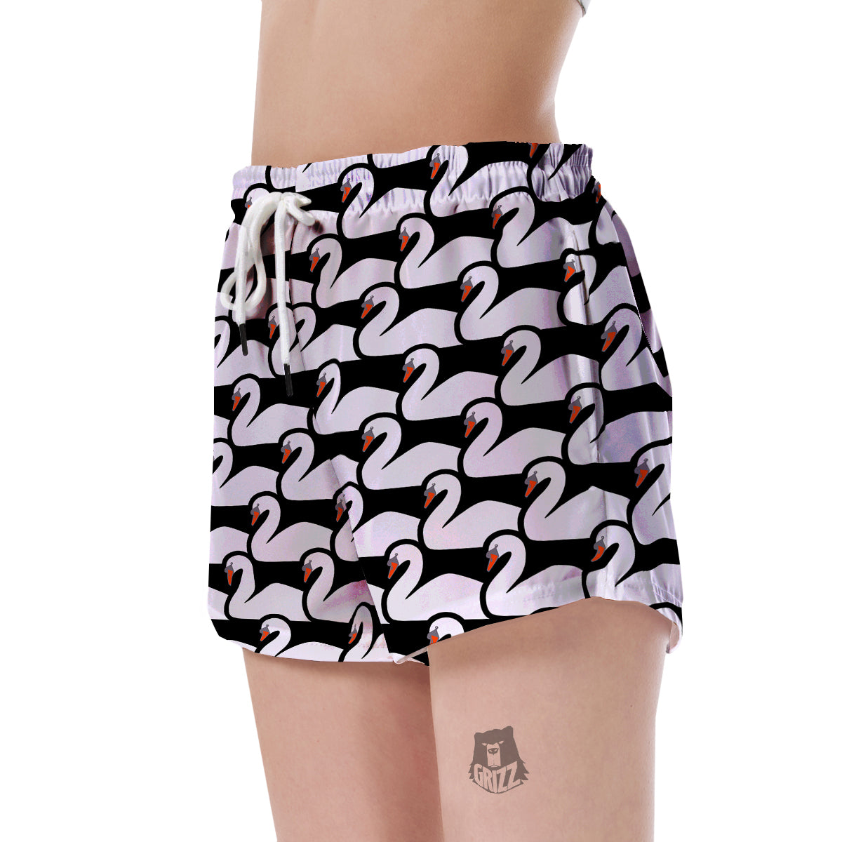 Swan Pattern Print Women's Shorts-grizzshop