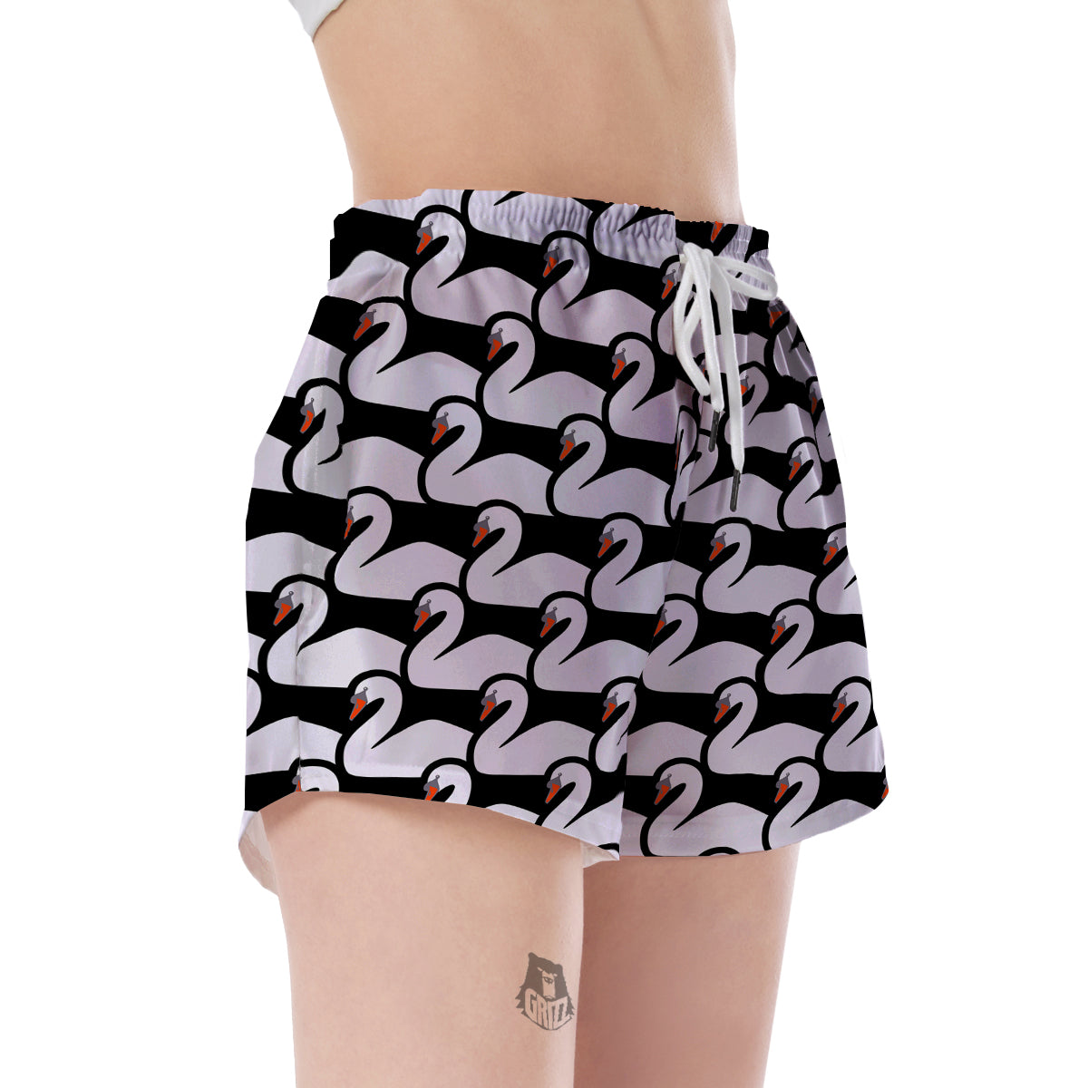 Swan Pattern Print Women's Shorts-grizzshop