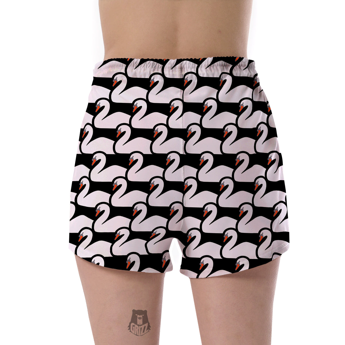 Swan Pattern Print Women's Shorts-grizzshop