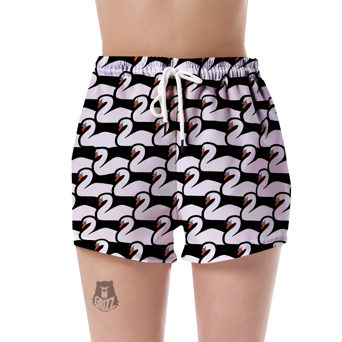 Swan Pattern Print Women's Shorts-grizzshop