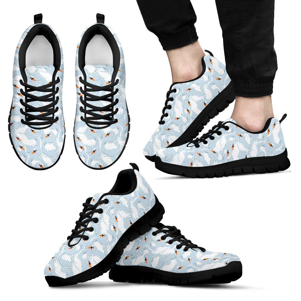 Swan Print Pattern Black Sneaker Shoes For Men Women-grizzshop