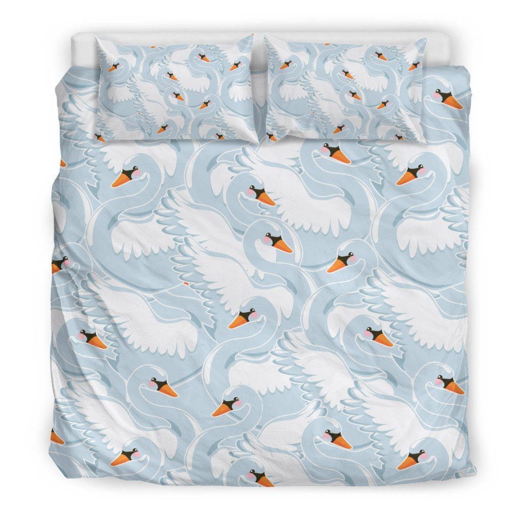 Swan Print Pattern Duvet Cover Bedding Set-grizzshop