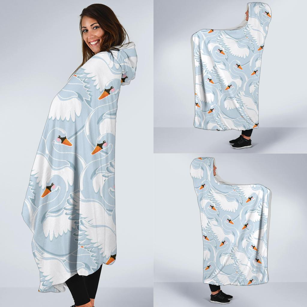 Swan Print Pattern Hooded Blanket-grizzshop