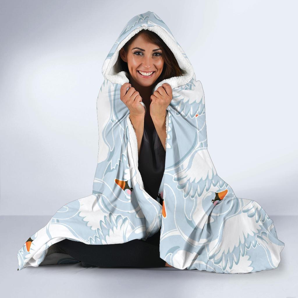 Swan Print Pattern Hooded Blanket-grizzshop