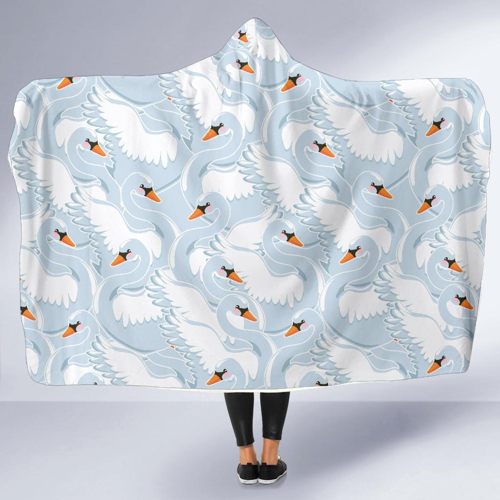 Swan Print Pattern Hooded Blanket-grizzshop